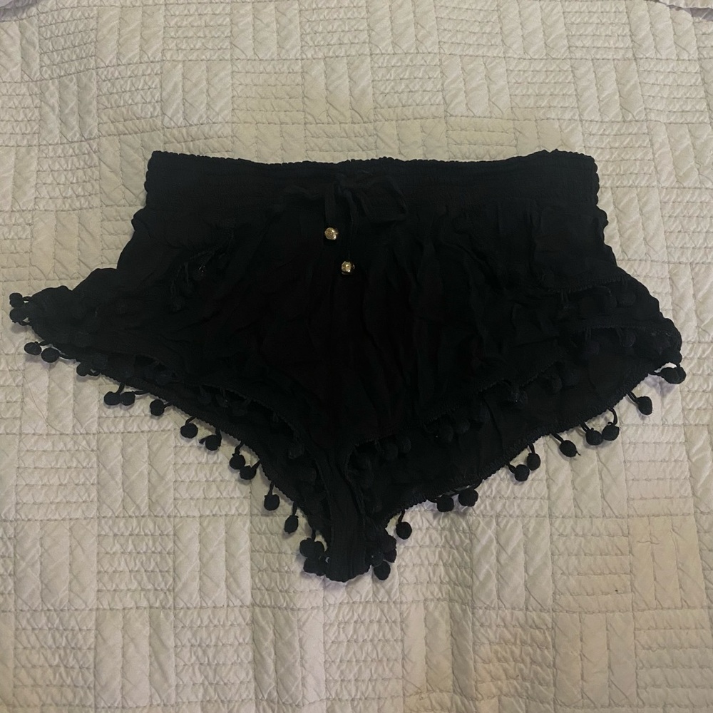 Pilyq Black Pom-Pom Trim Women Shorts
